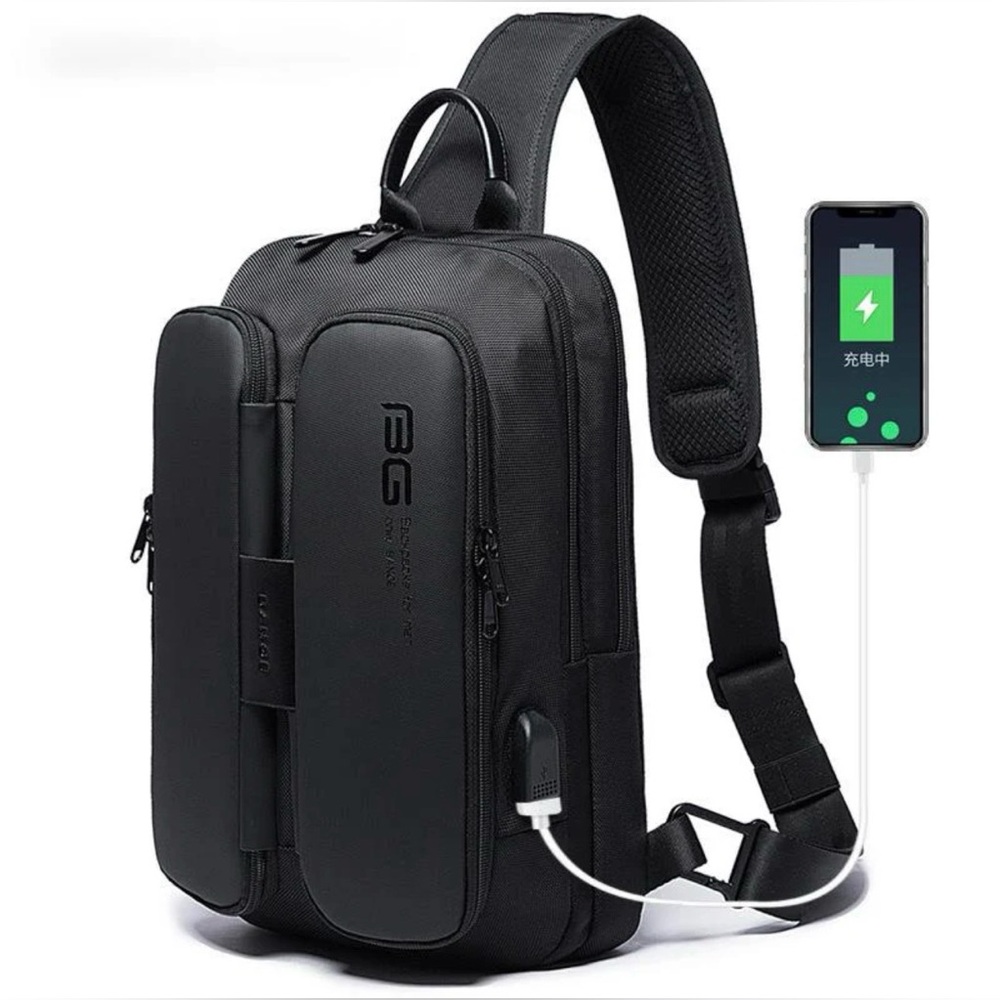 BANGE Black Sling Crossbody Bag With Charging Port